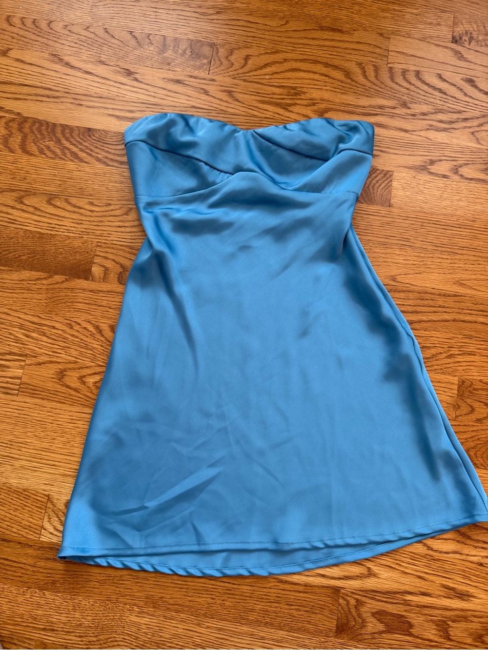 Hello Molly Strapless Satin Mini Dress in Teal